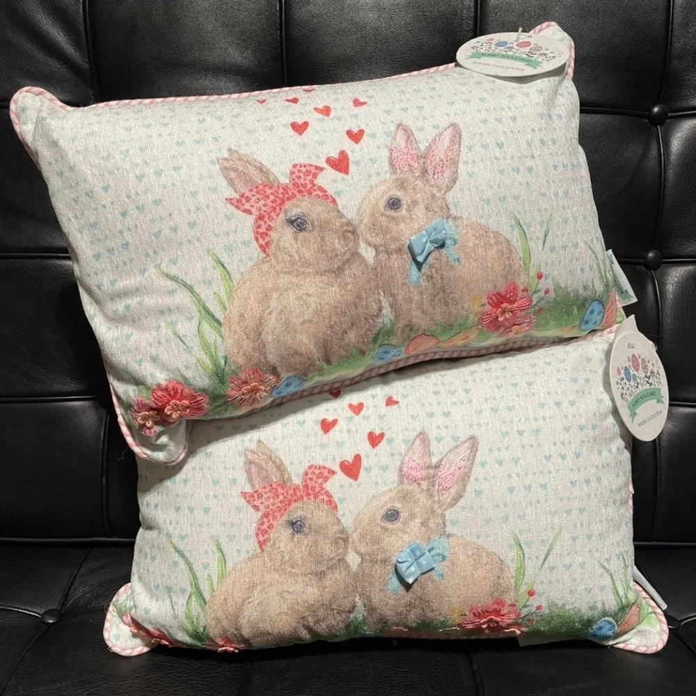 Easter Bunny Boulevard Rabbits 2 Throw Pillows